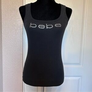 Vintage Y2K Bebe Black Classic Ribbed Tank‎ Top Size Large